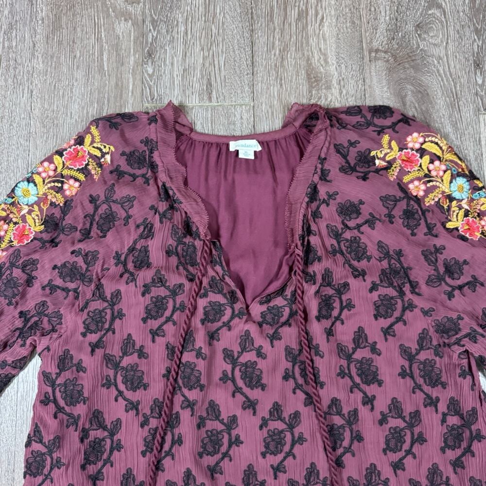 Sundance Gemma Elegance Embroidered Top Maroon Popover Blouse Size XL - Picture 3 of 15